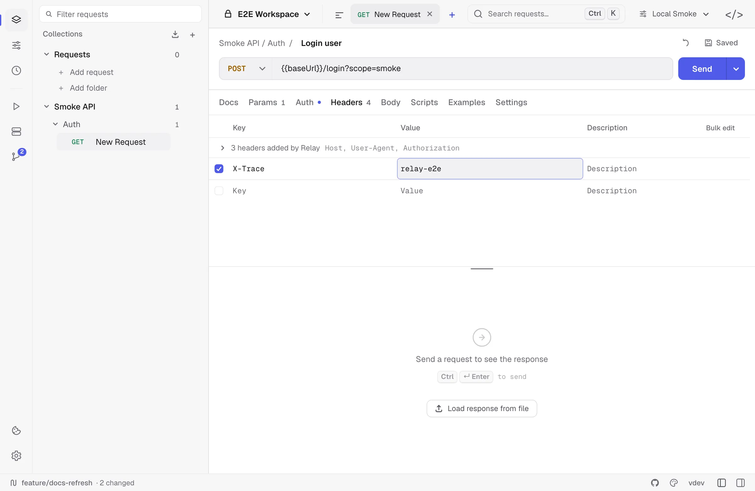 Headers tab with a custom trace header