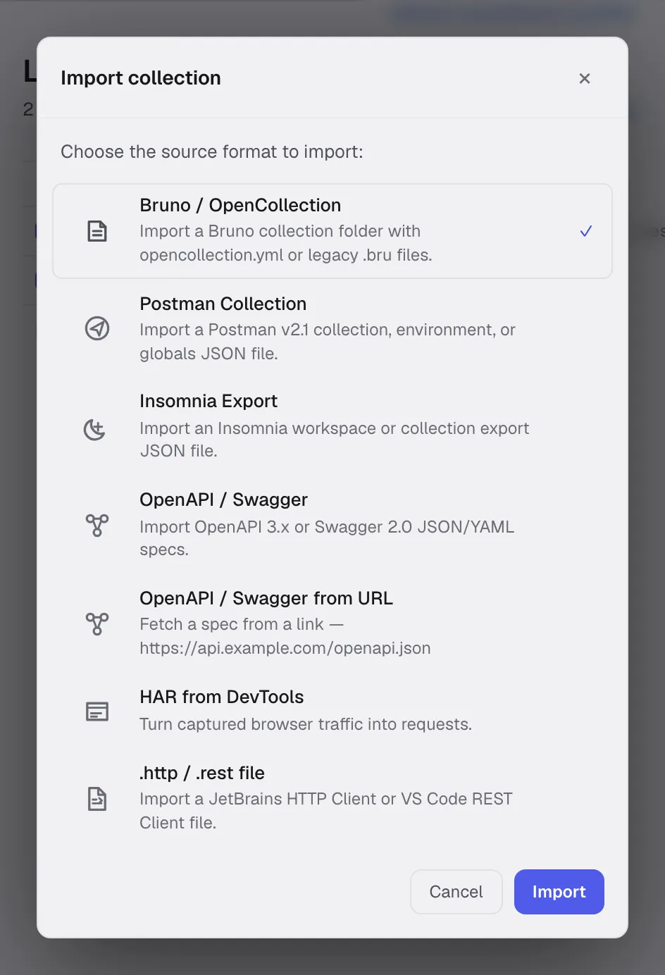 Relay import source selector for collection formats