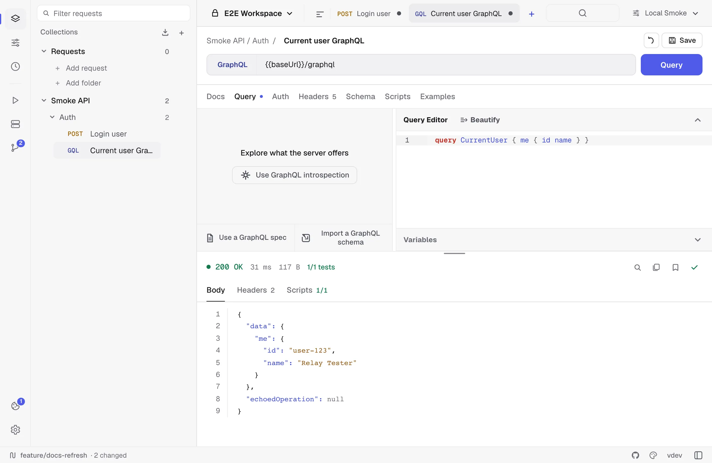 GraphQL request with query editor and JSON response