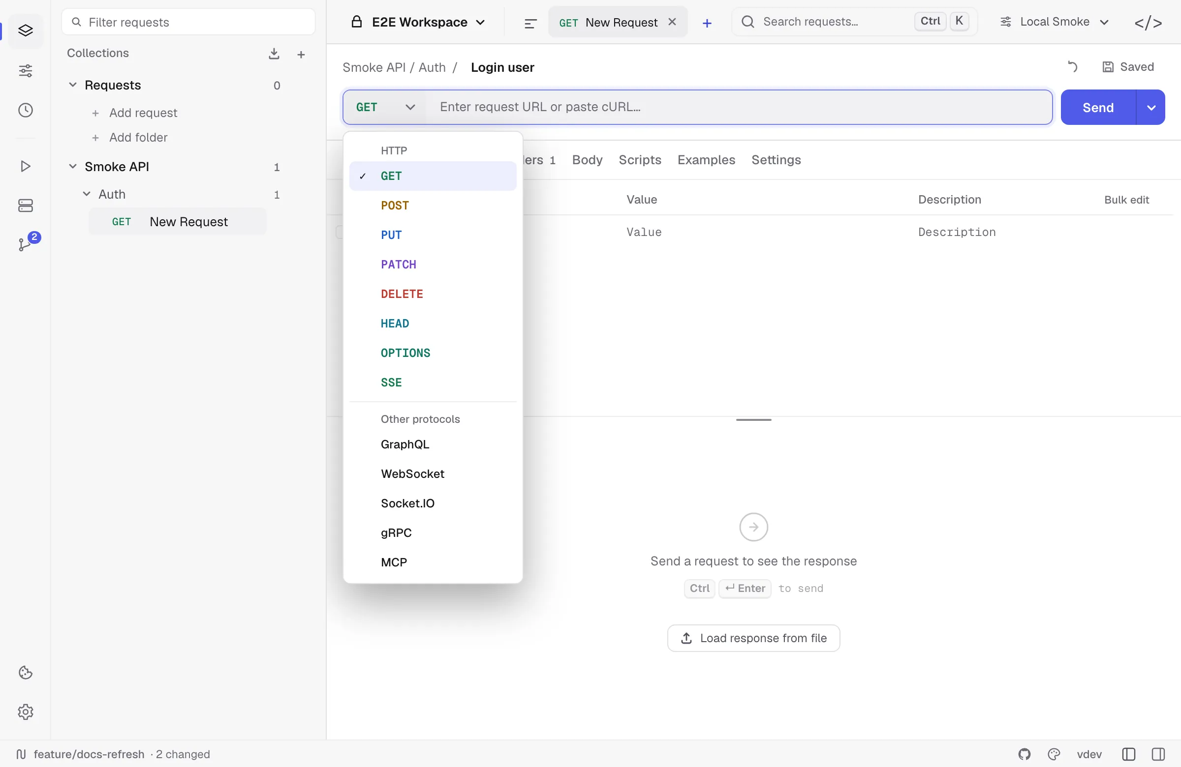 Method and protocol picker in the address bar