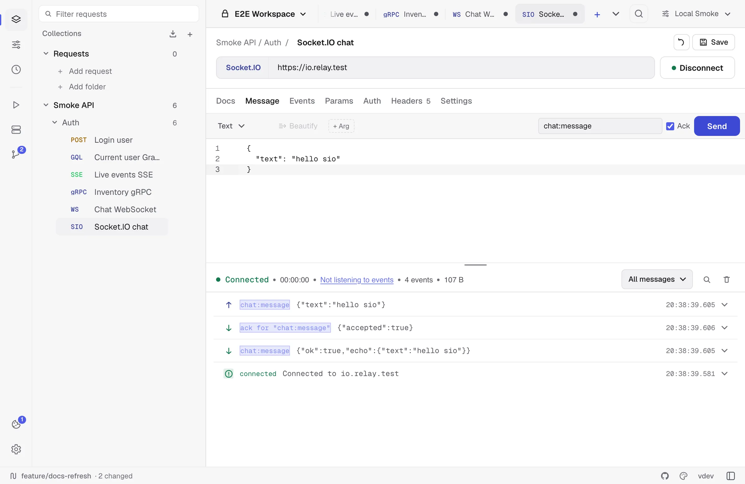 Socket.IO request with event payload and acknowledgement