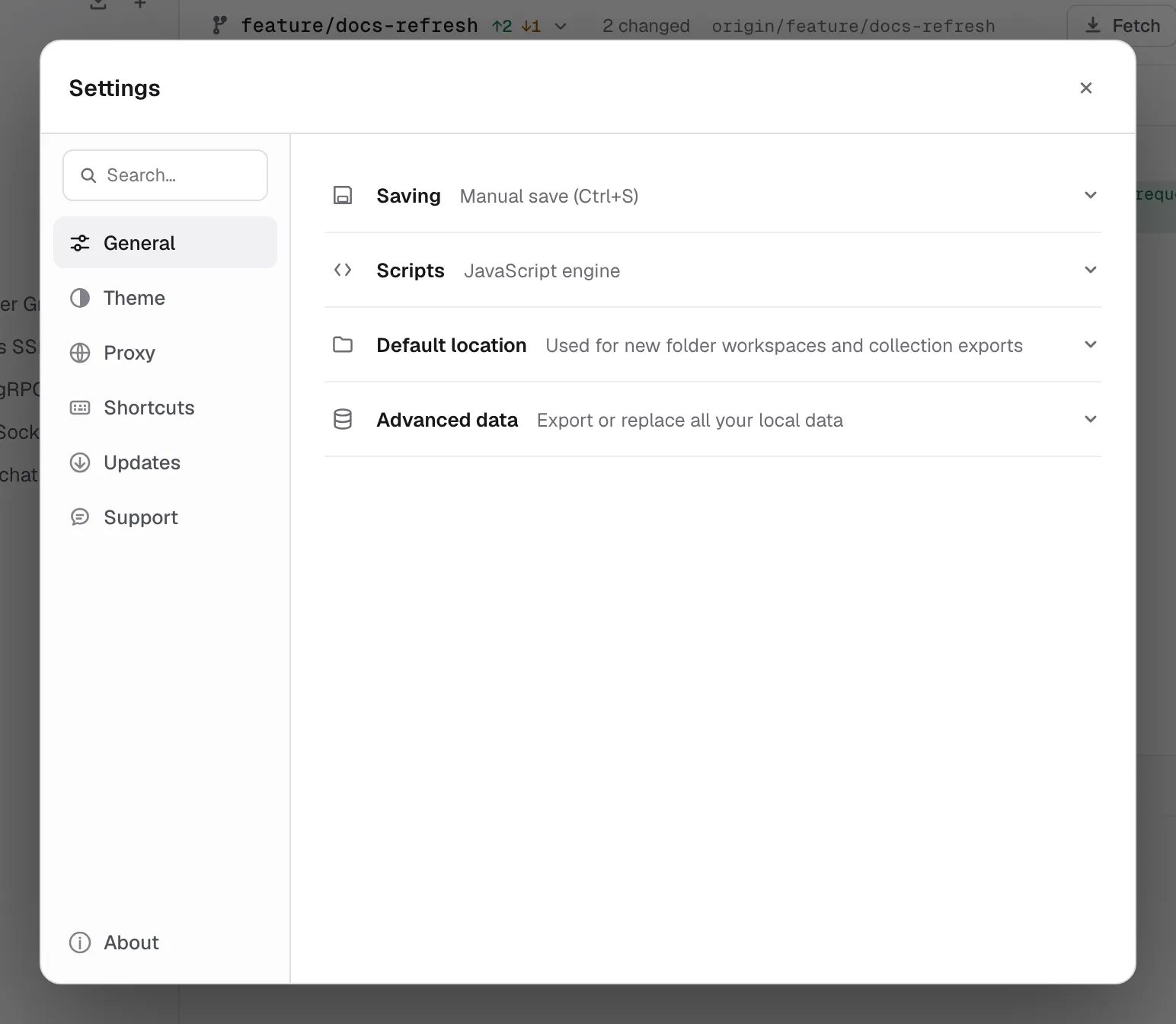 Relay General settings with save mode, script engine, and advanced data controls