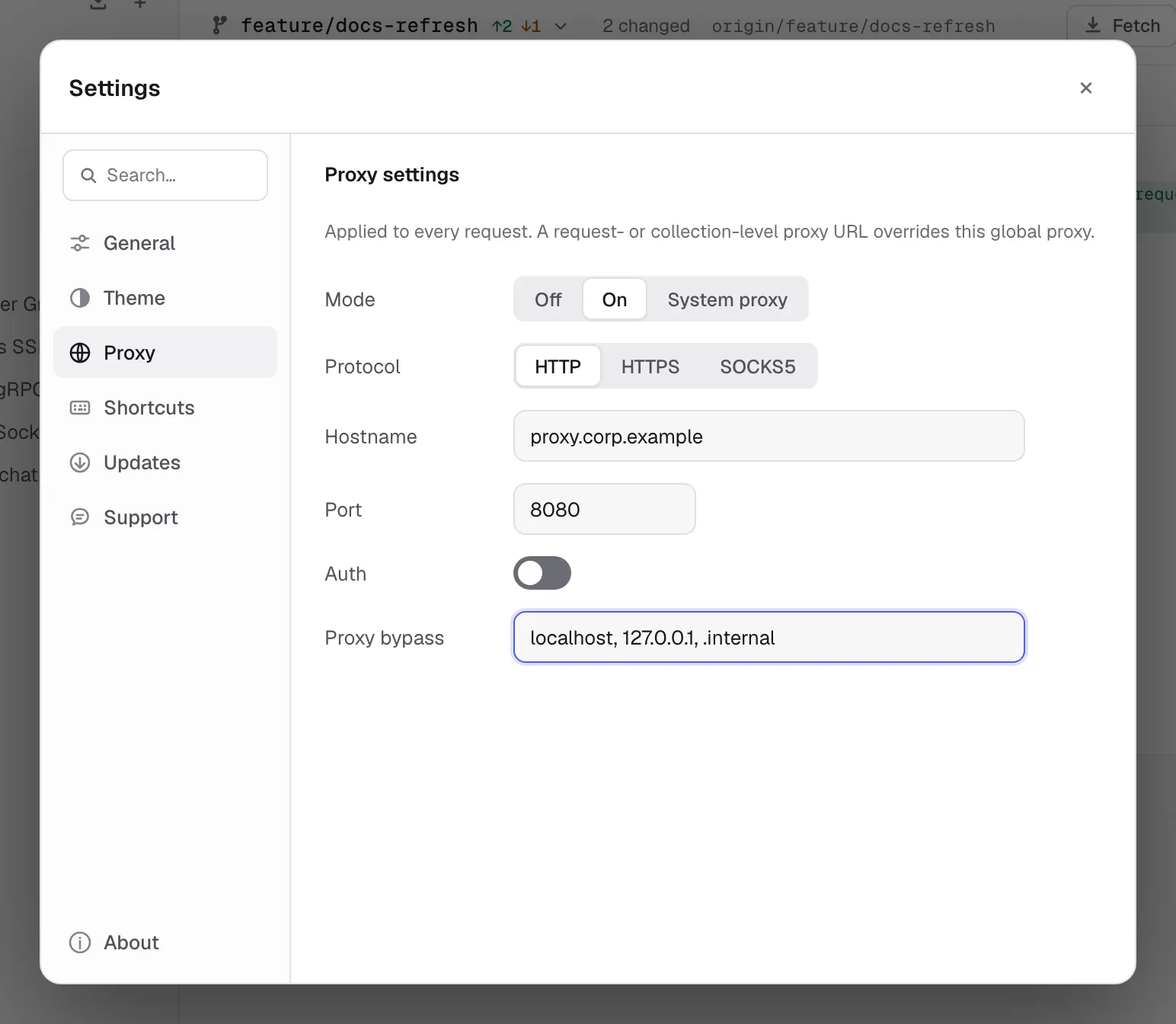 Global proxy configured in Relay Settings