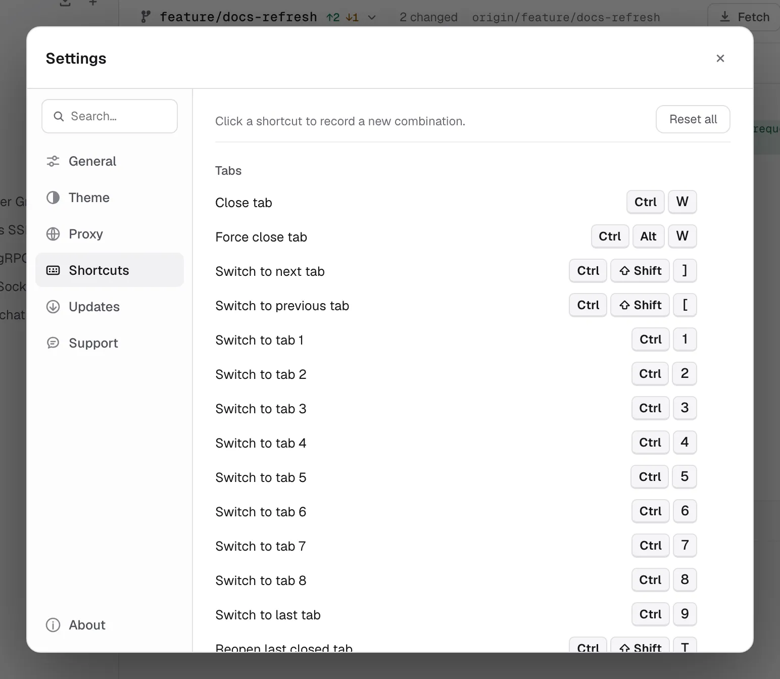 Settings → Shortcuts