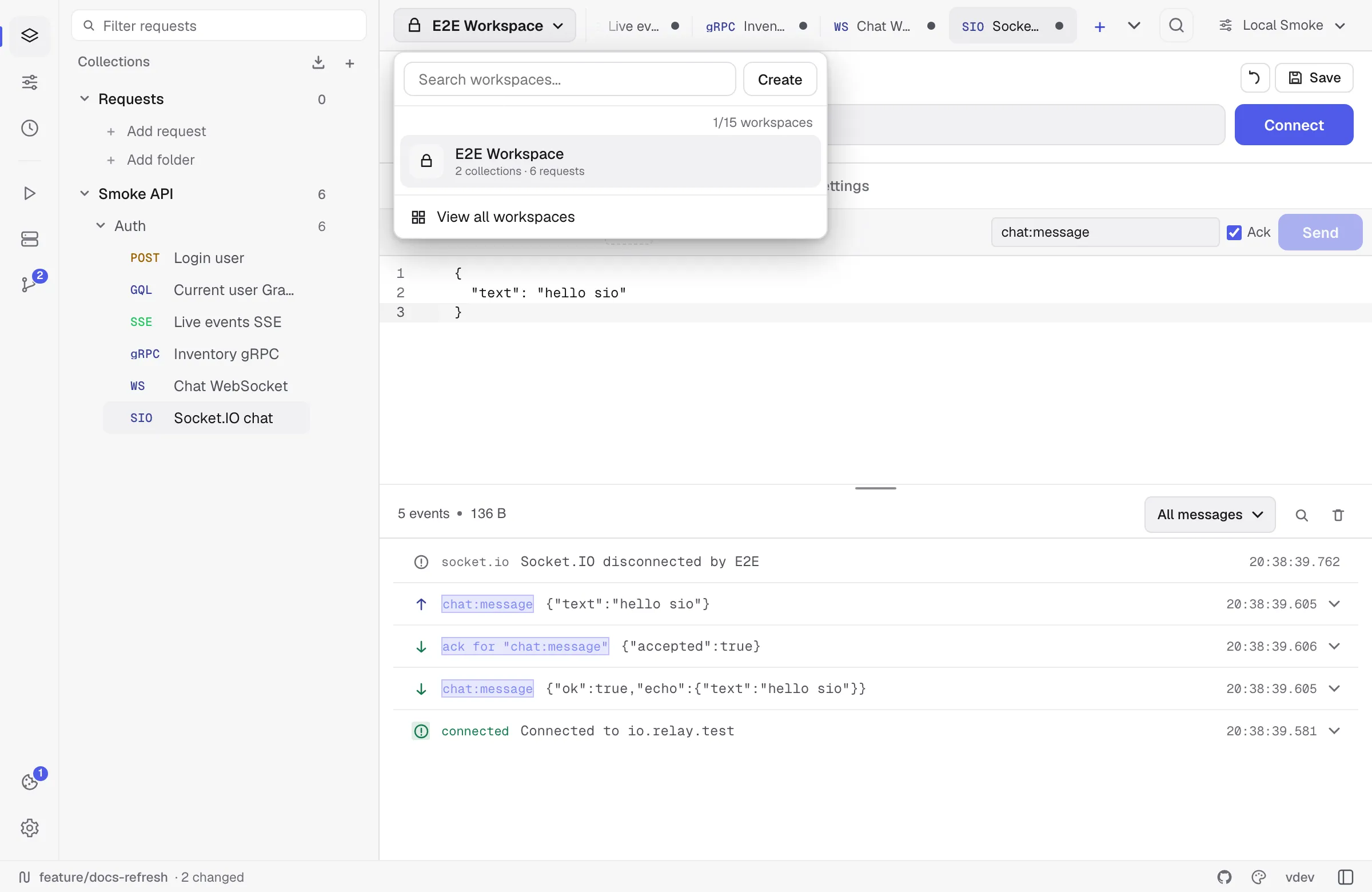 Workspace switcher dropdown